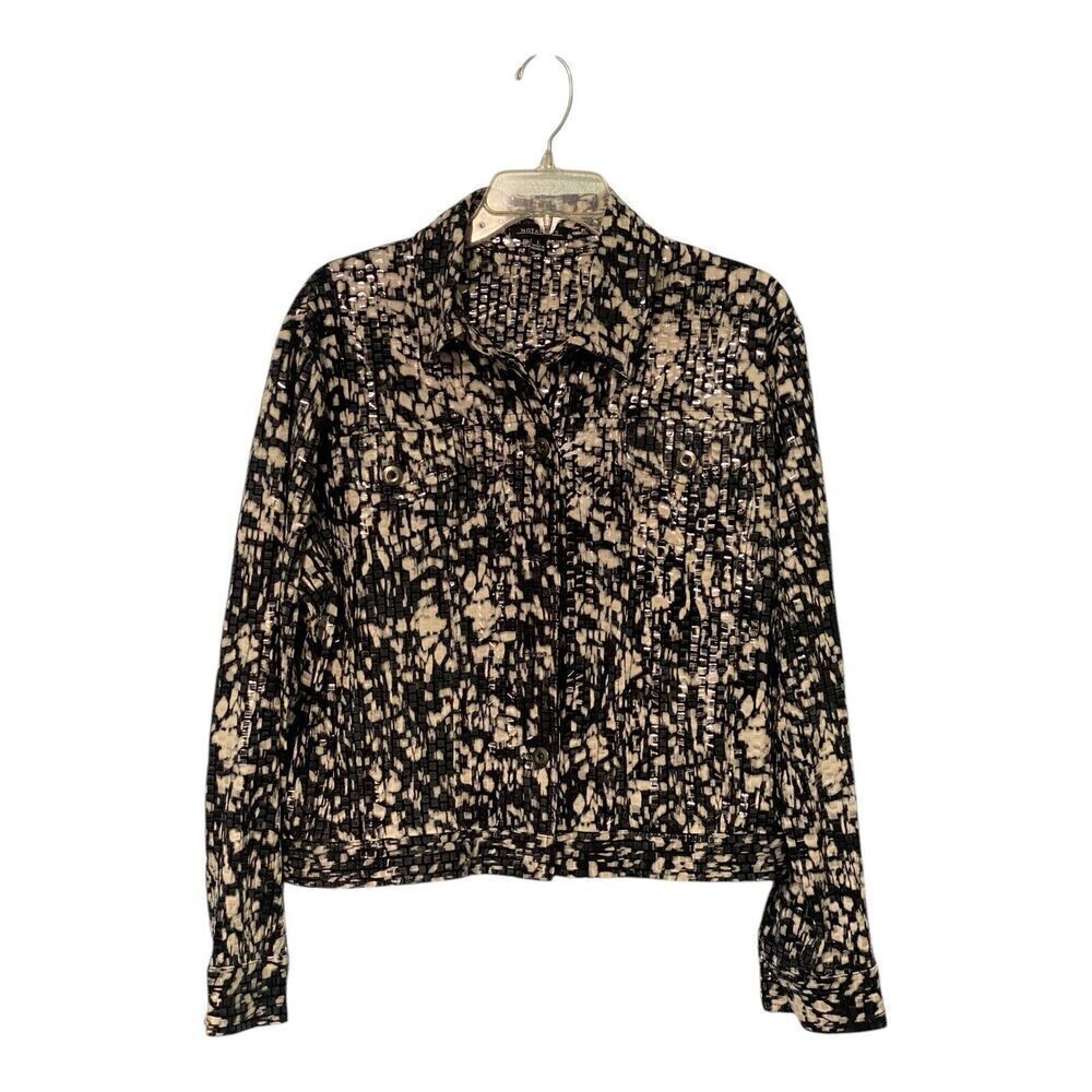 Notations Black & White Collared Scaled Button Up Long Sleeve Jacket size Large